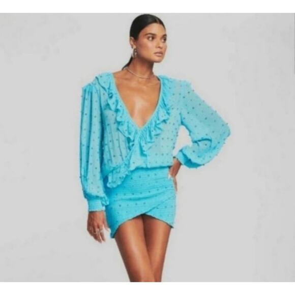 Retrofete Lennon Embellished Silk Chiffon Dress in Blue Size Small NWT Crystal - Picture 1 of 11